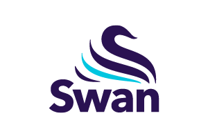 Logo of Swan: dark blue stylized swan with a light blue accent, next to the word 
