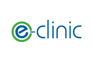 E-clinic logo: green and blue circle with 