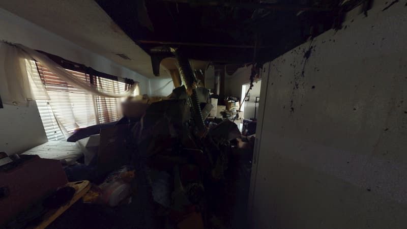 Interior fire-damaged space before structural cleaning and demo phase