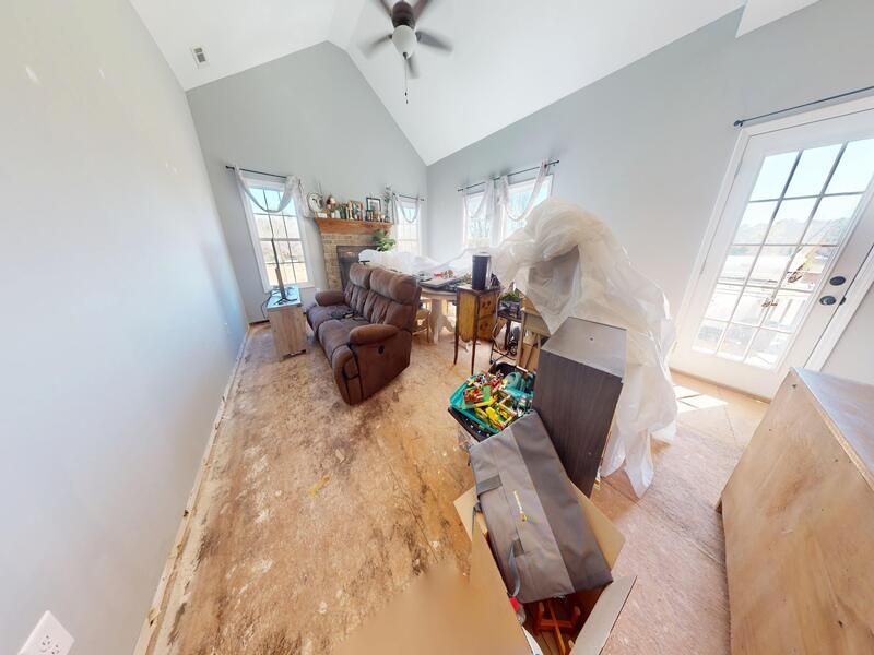 Family room with flood damage