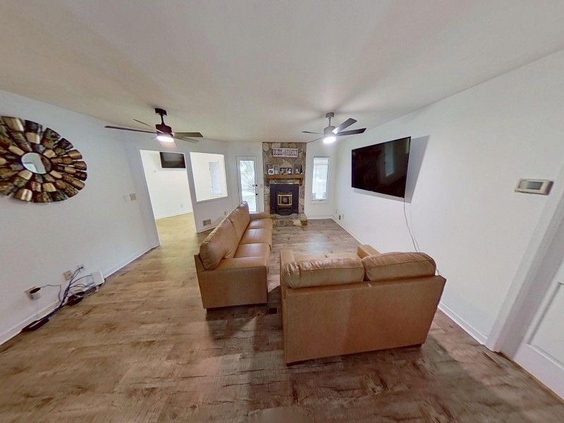 Living room fire damage after restoration