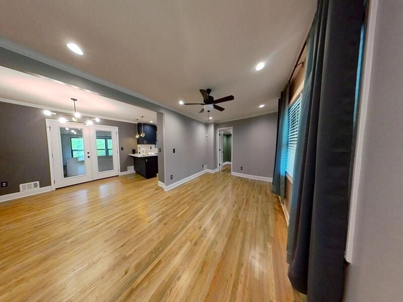 Living room fire damage after restoration