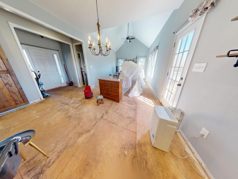 Living room flood damage