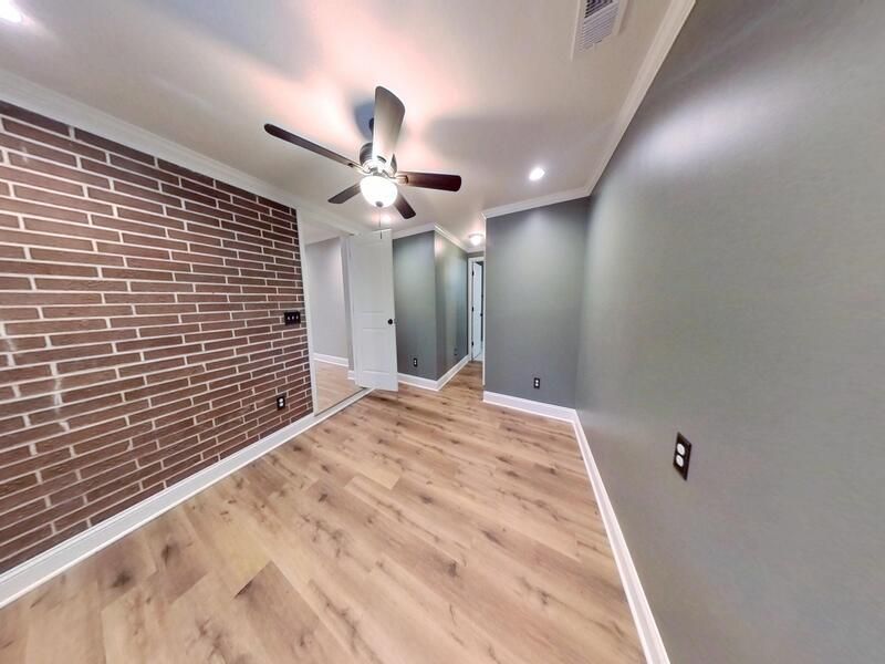 Living room kitchen fire damage after restoration