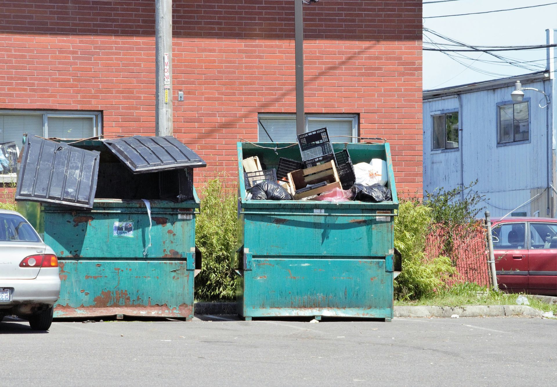 Overflowing trade waste bins outside commercial property in Stirling