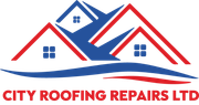Logo for City Roofing Repairs Ltd featuring red and blue stylized house outlines above a blue and red wave graphic.
