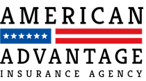 The logo for the american advantage insurance agency has an american flag on it.