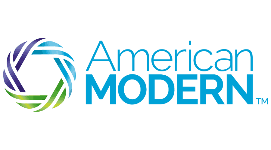 The american modern logo is a blue and green logo with a circle in the middle.