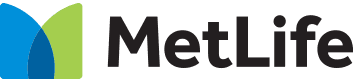 A metlife logo with a blue and green circle on a white background.