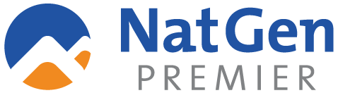 The nat gen premier logo is blue and orange on a white background.