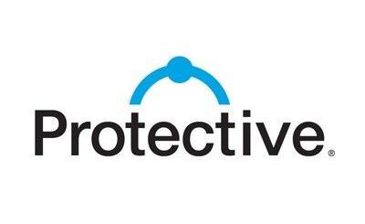 The protective logo is a blue and black logo with a blue circle in the middle.