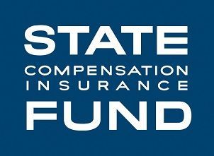 The state compensation insurance fund logo is on a blue background.