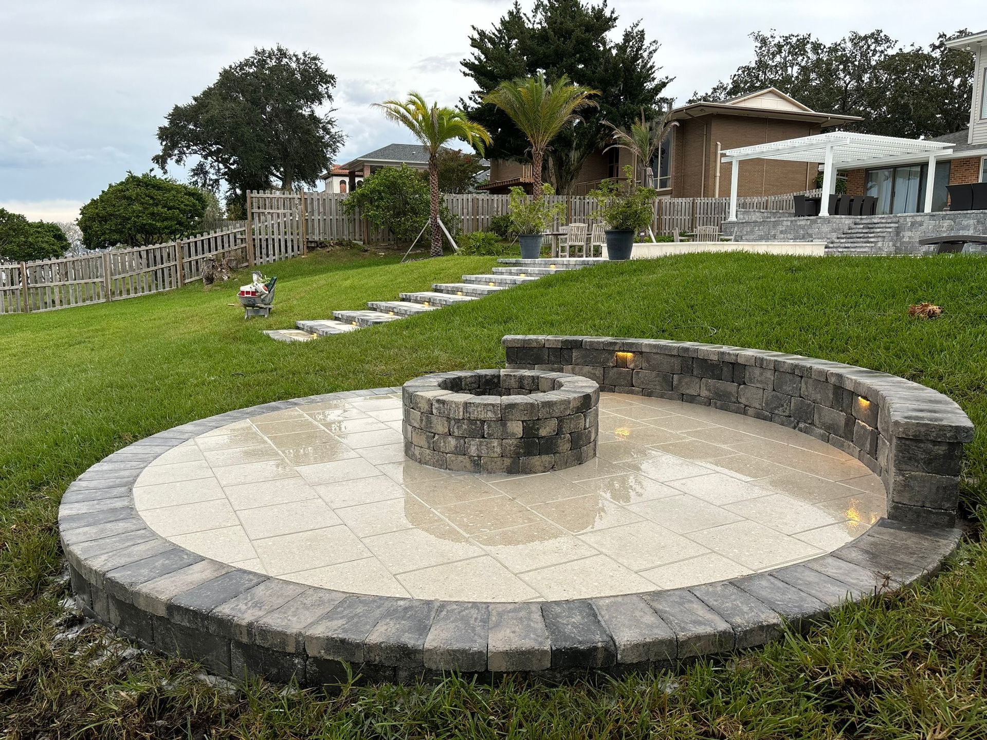 Artistic Pavers 16x16 Shellock with Stonegate Seating Wall & Firepit