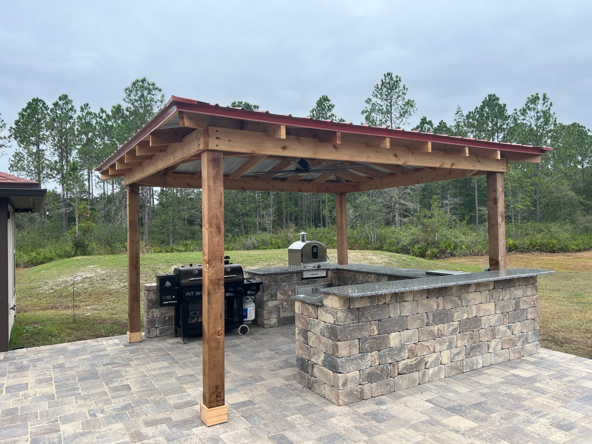 Cedar Cabana with Metal Roof and Stonegate Summer Kitchen