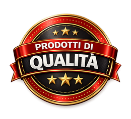 Sigillo di qualità rosso e oro con stelle e la scritta “Prodotti di Qualità”