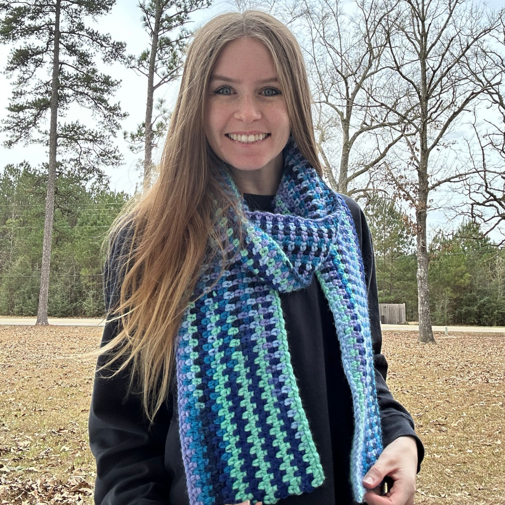 Moss Stitch Scarf - Blue