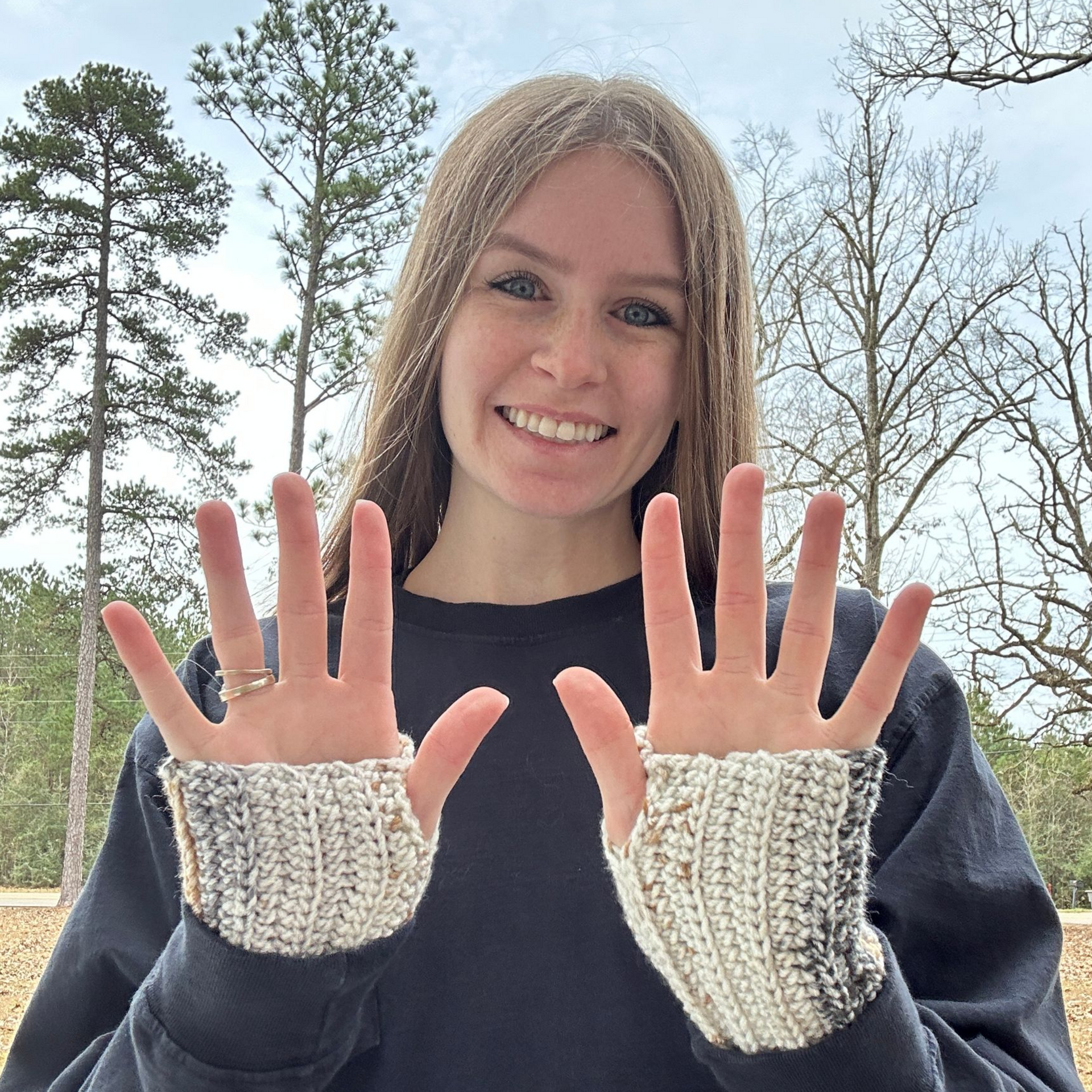 Adult Small/Petite Fingerless Gloves - Neutral Gold