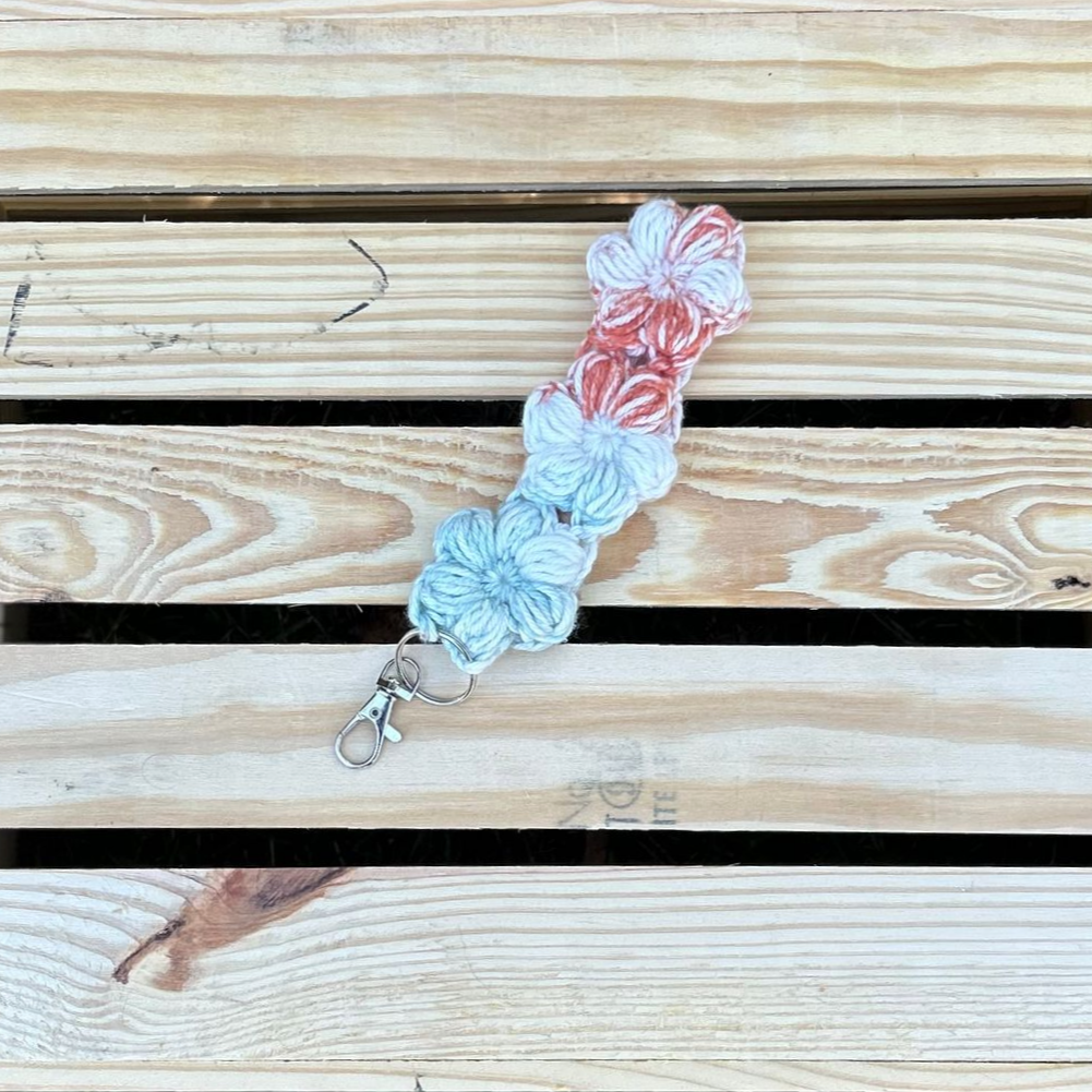 Flower Puff Keychain Wristlet - Seafoam Mix