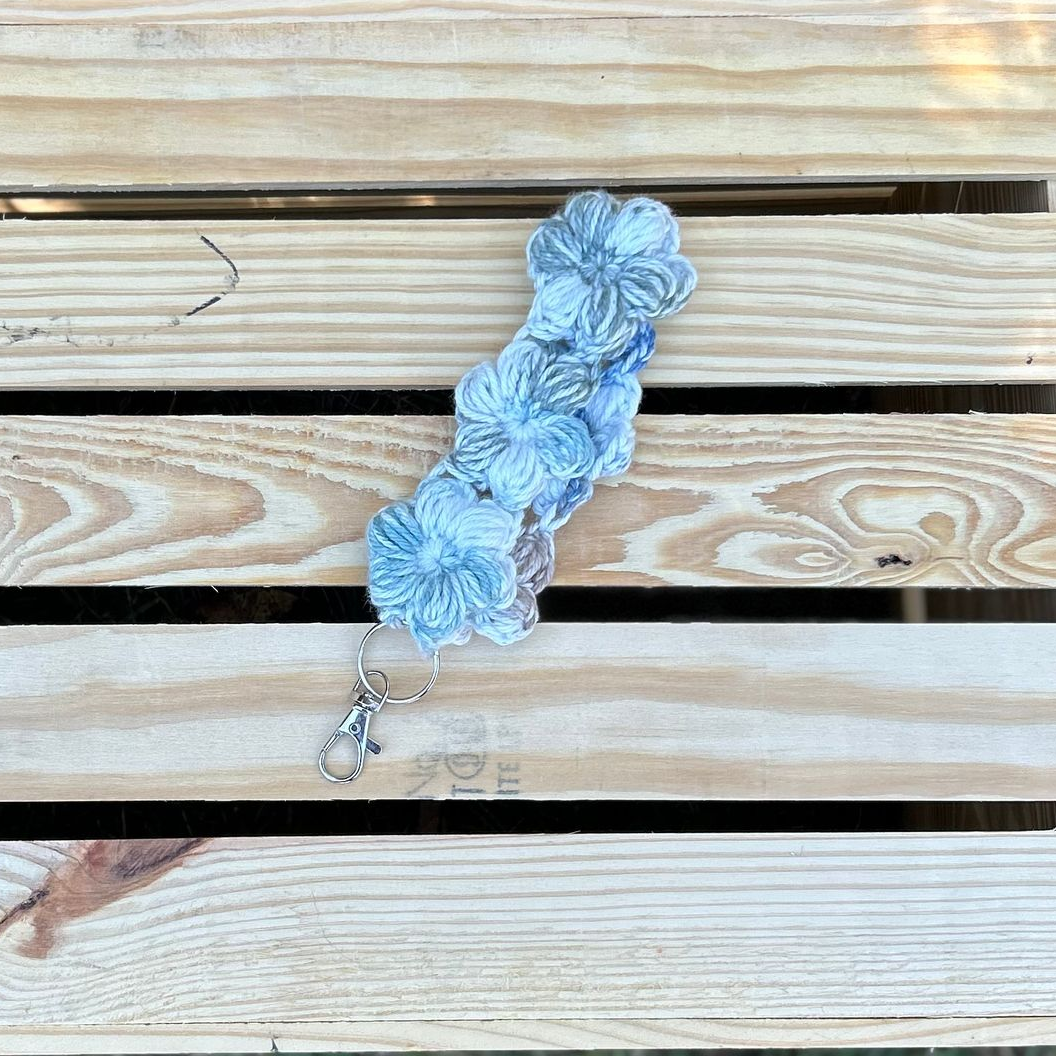 Flower Puff Keychain Wristlet - Blue/Green Mix