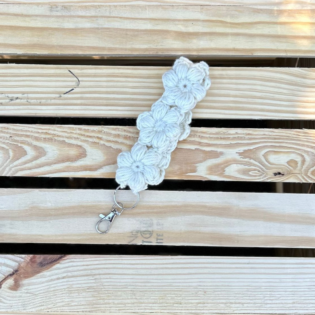 Flower Puff Keychain Wristlet - Ivory