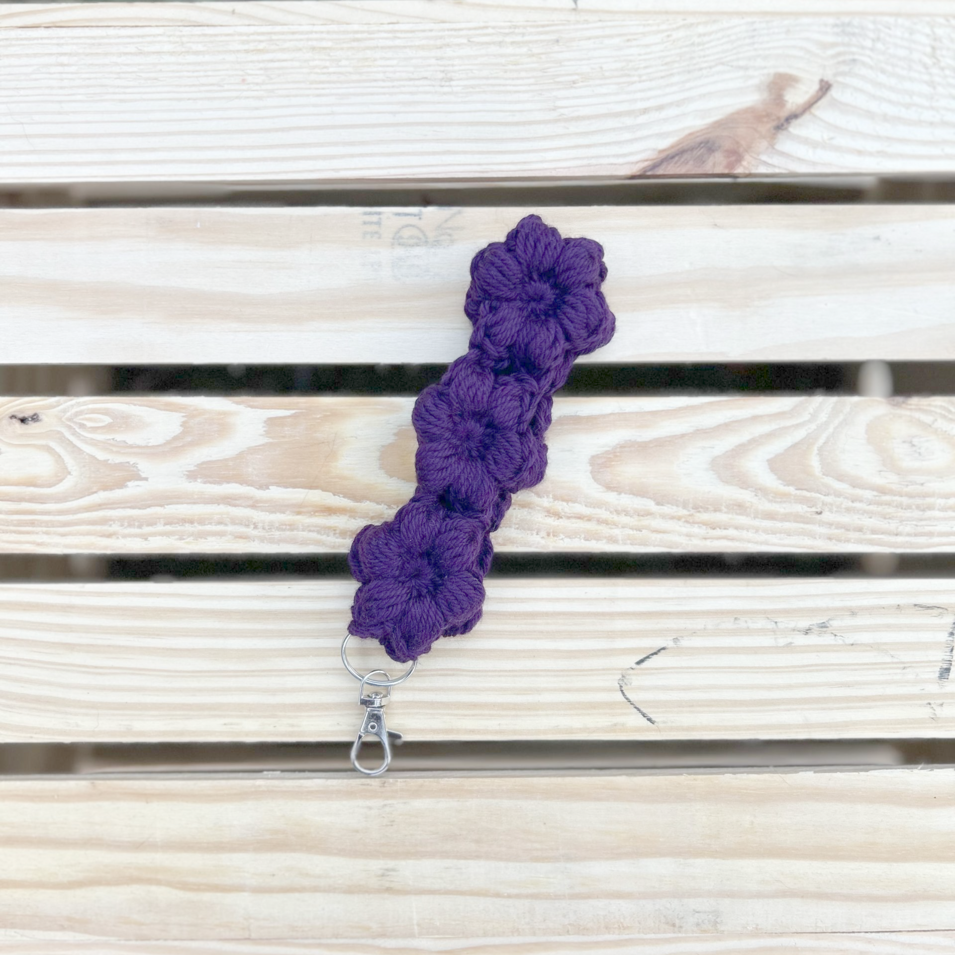 Flower Puff Keychain Wristlet - Dark Purple