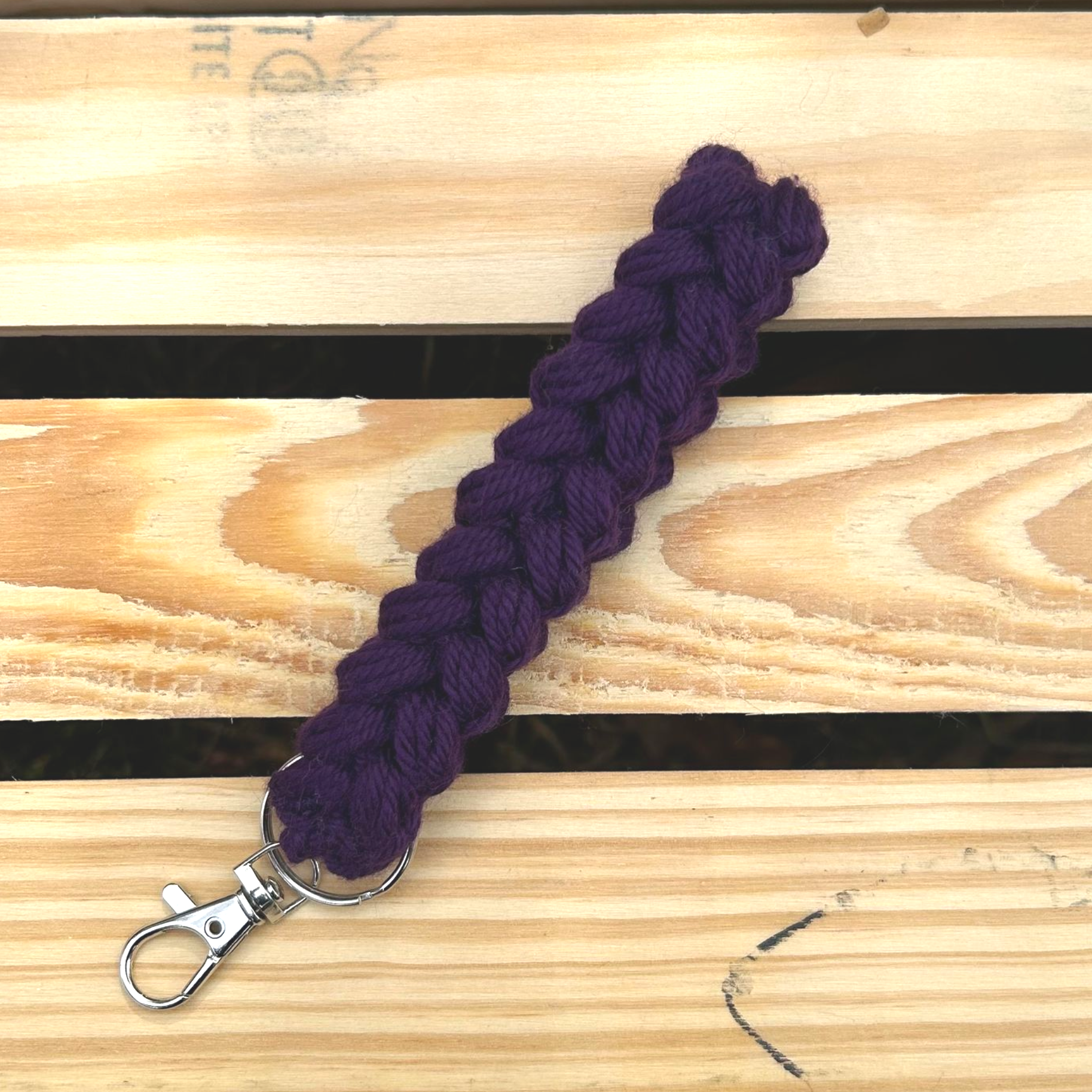 Braided Puff Keychain Wristlet - Dark Purple