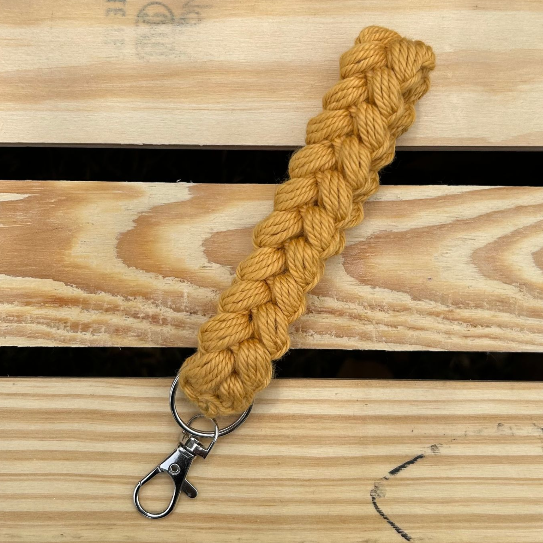 Braided Puff Keychain Wristlet - Yellow
