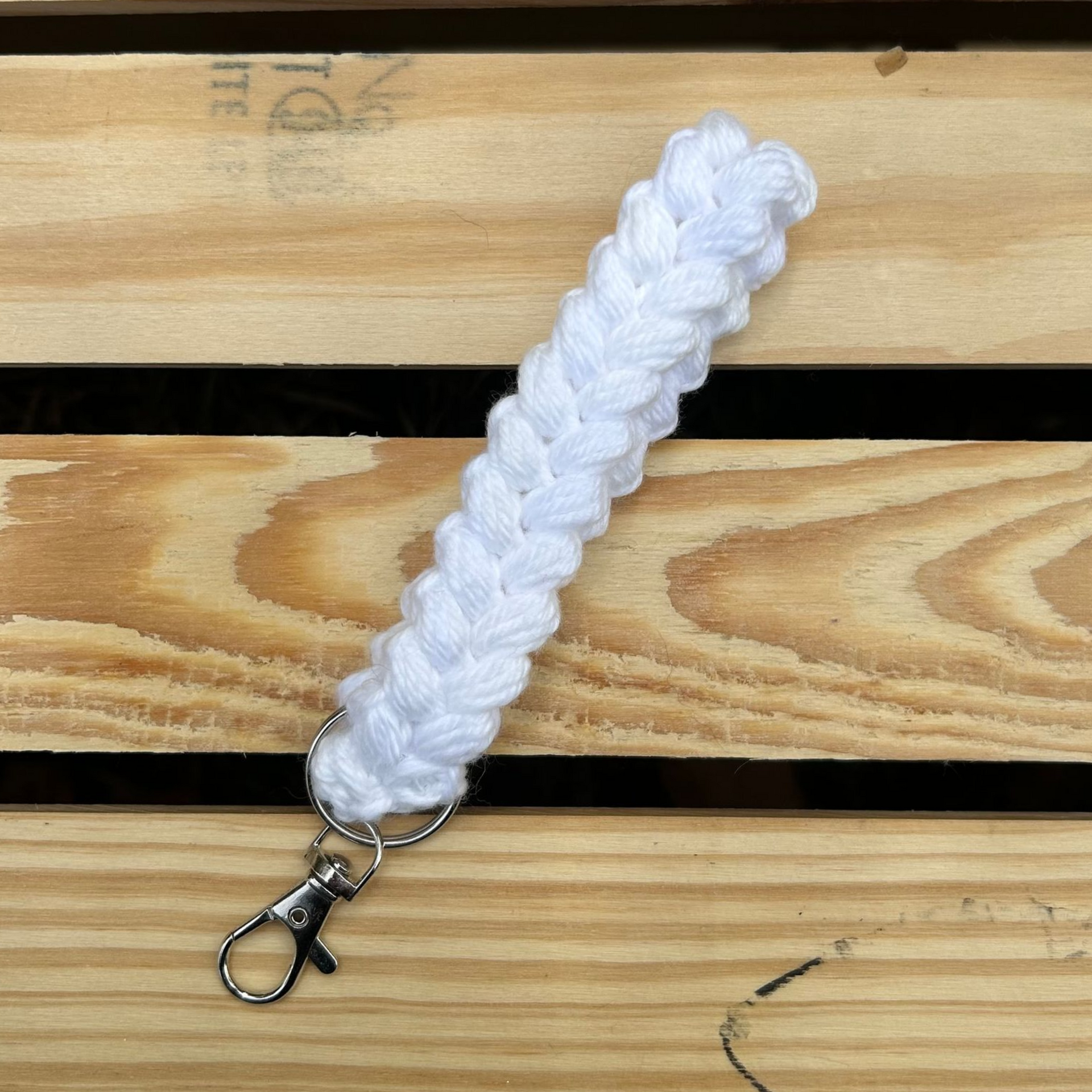 Braided Puff Keychain Wristlet - White