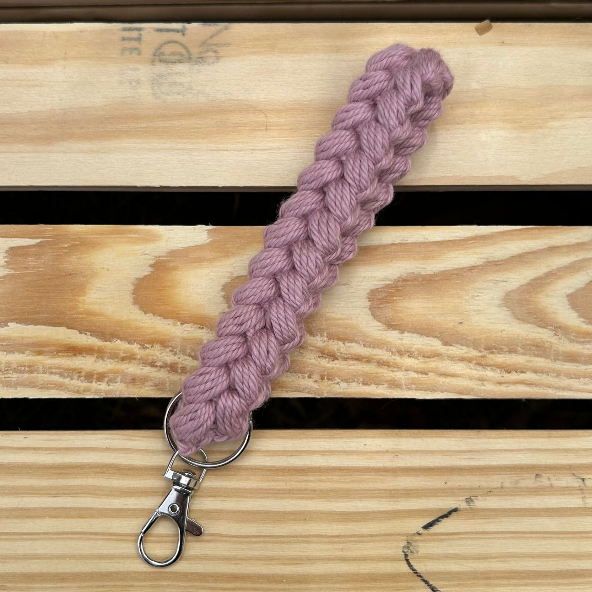 Braided Puff Keychain Wristlet - Rose Pink