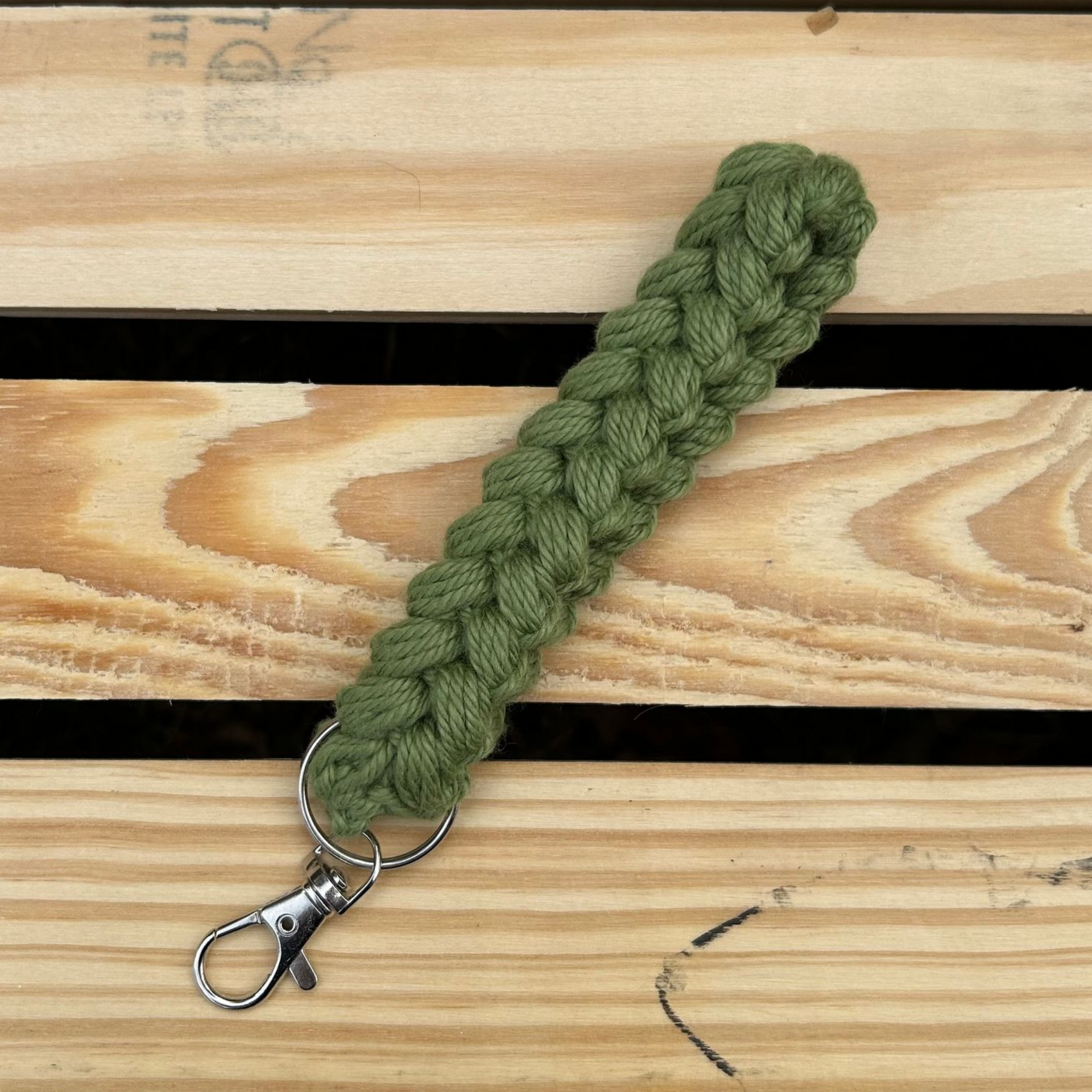 Braided Puff Keychain Wristlet - Sage Green