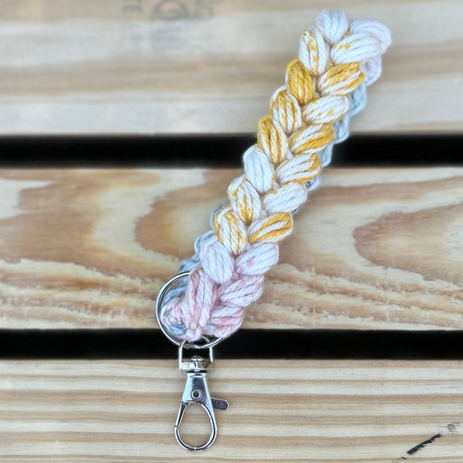 Scrap Yarn Braided Puff Keychain Wristlet - Multi Color