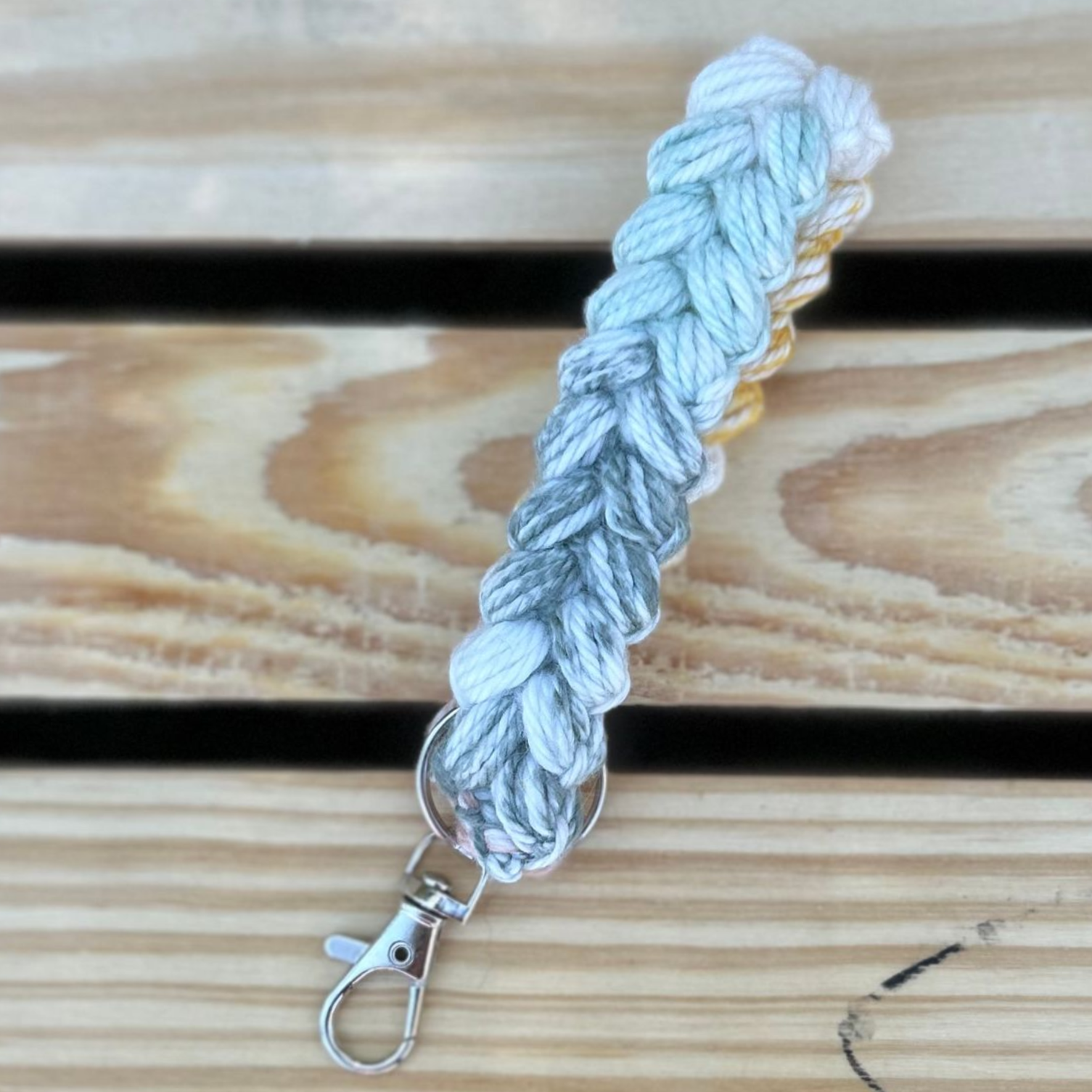 Scrap Yarn Braided Puff Keychain Wristlet - Multi Color