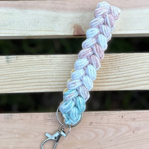 Braided Puff Keychain Wristlet - Seafoam Mix