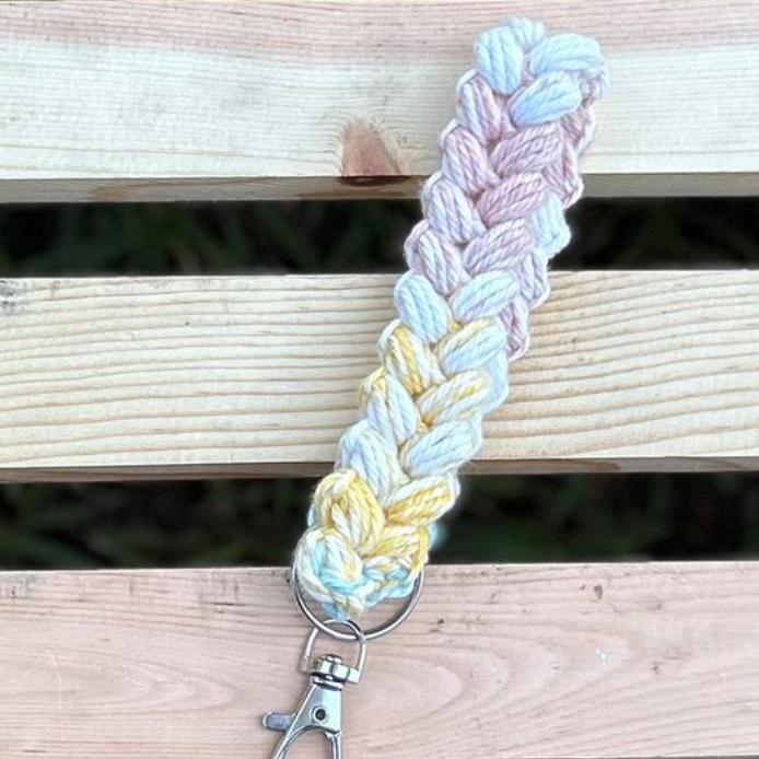 Braided Puff Keychain Wristlet - Seafoam Mix