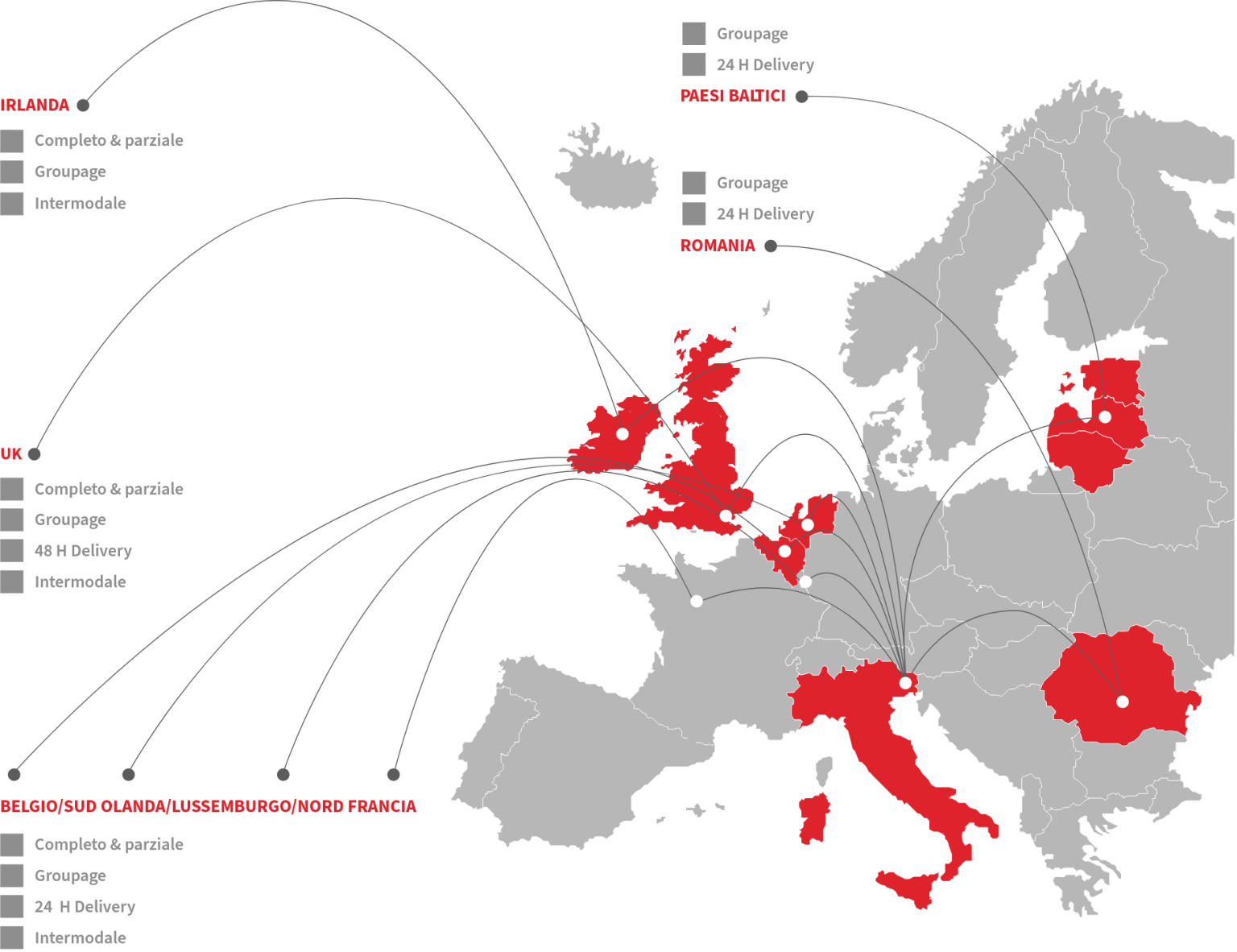 Destinazioni consegne Assisped