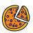 Un disegno animato di una pizza a cui manca una fetta.