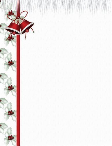 A Christmas border with bells and holly on a white background.