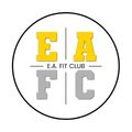 the logo for ea fit club is yellow and gray in a circle .