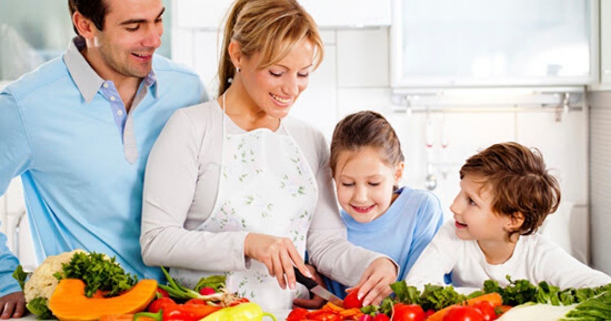 Happly family cooking healthy food
