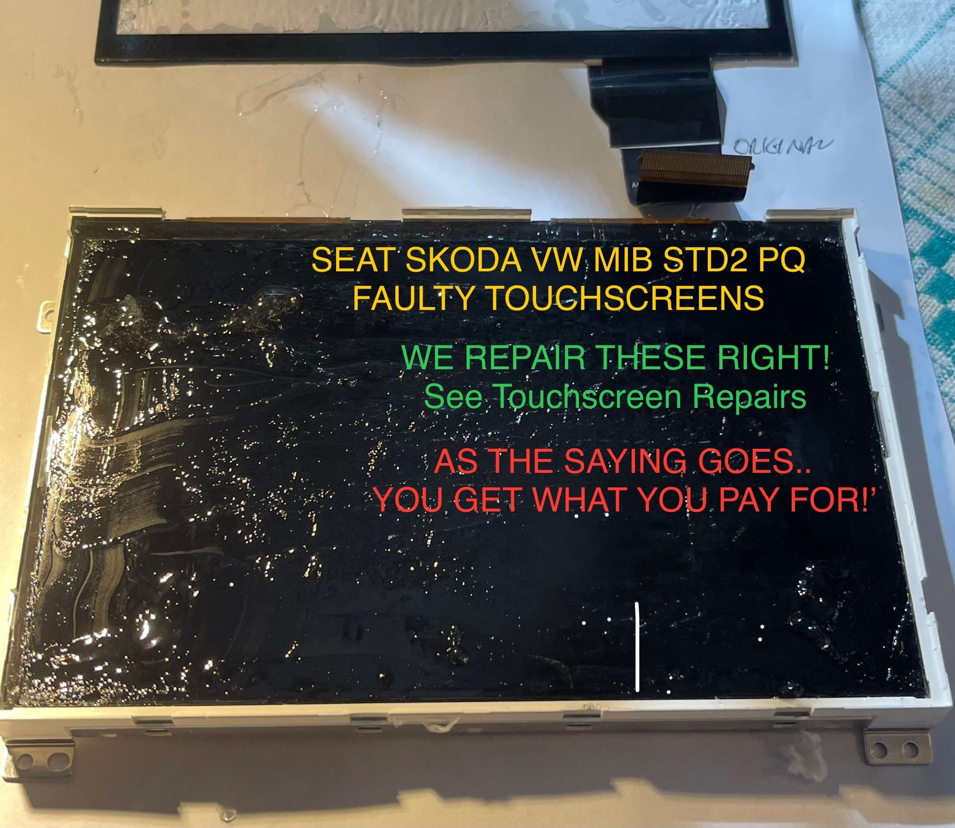 Car Audio Medics repair unresponsive touchscreen failure - random screen functions - self dialling phone calls  MIB STD2 PQ+/NAV Skoda Yeti Amundsen II 2 Discover / Composition Media 5L0035680E 5L0035200  5L0035200D Seat Alhambra 5L0035680E 5L0035680C 5L0035680G VW Beetle VW Caddy Van Maxi California Ocean T6 Tiguan Golf Passat 