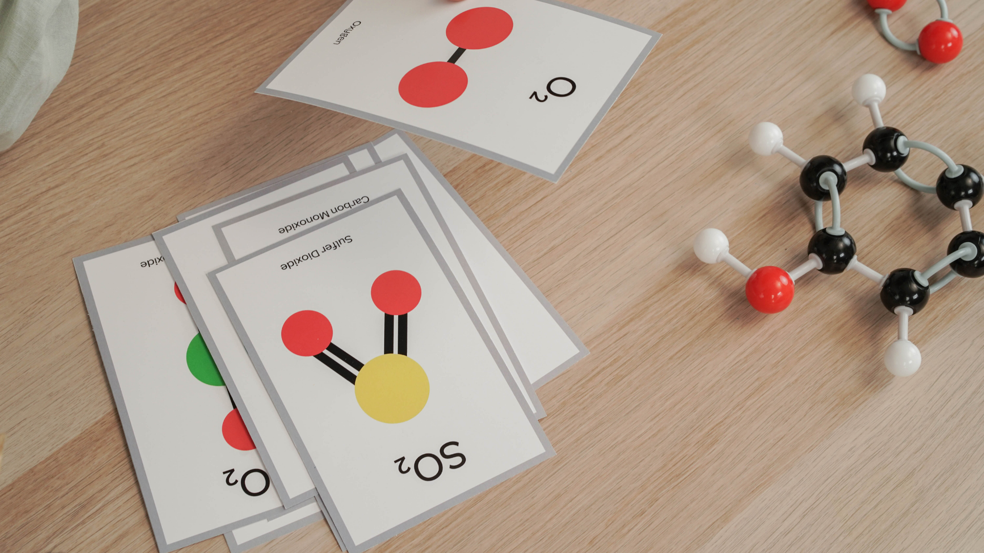 Student using revision notes and flashcards for science exam preparation