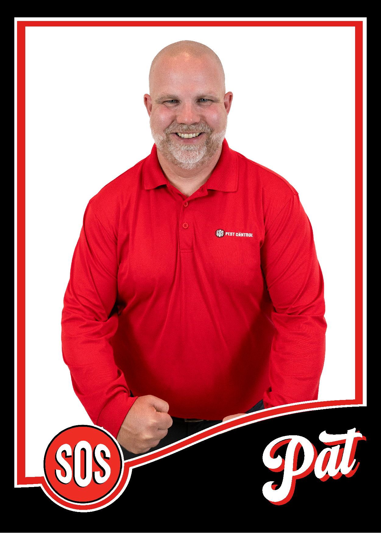 Jeff is a commercial service manager standing while flexing his arms.