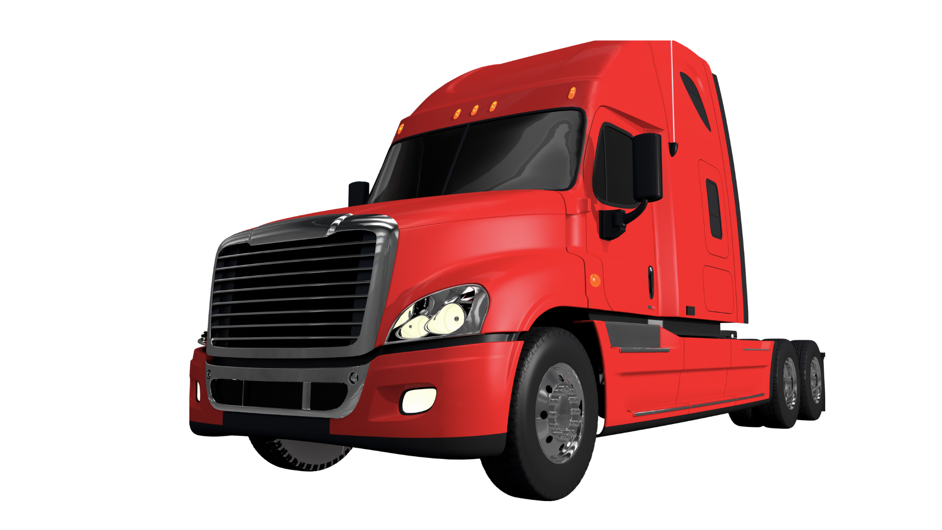 A red semi truck is on a white background.