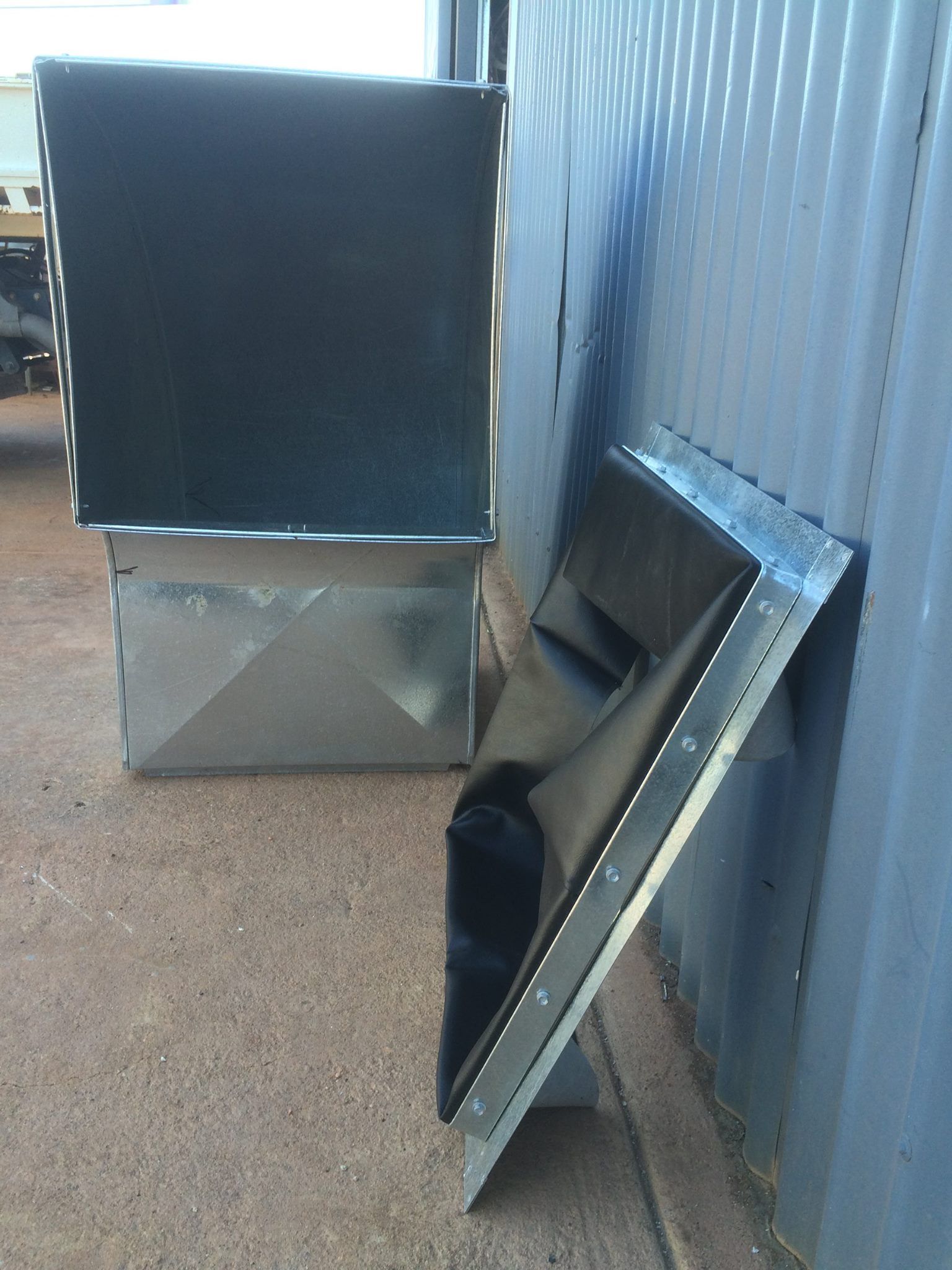 Two Metallic Vent Components, One Square and Upright — Cumming Airconditioning & Sheetmetal in Ryan, QLD