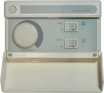 White Wall-mounted Cooler Control Panel With a Knob — Cumming Airconditioning & Sheetmetal in Ryan, QLD