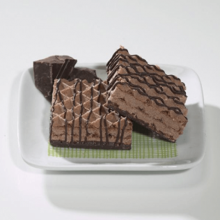 Chocolate ice cream sandwiches on a white plate, drizzled with chocolate.