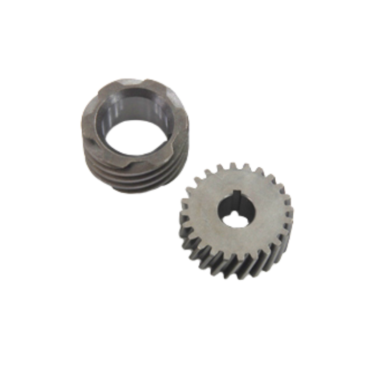 Two metal gears are stacked on top of each other on a white background