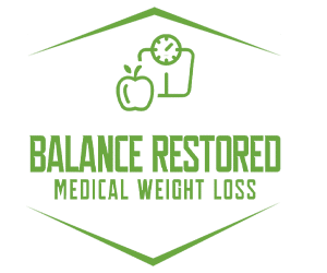 Green logo: Apple and scale icon above 