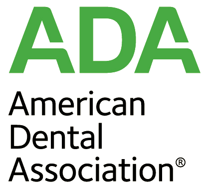 The logo for the american dental association is green and black.