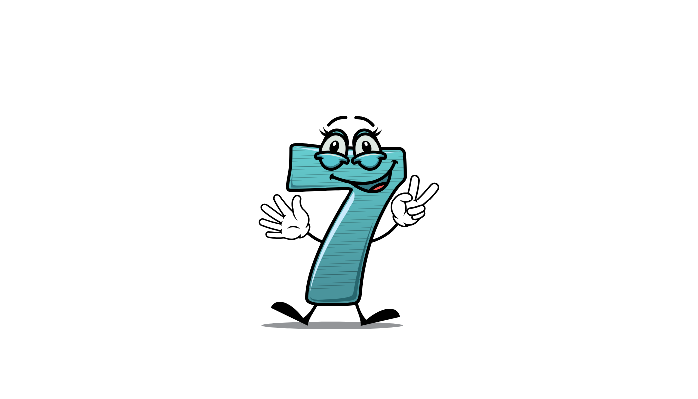 A cartoon drawing of the number seven with arms and legs.